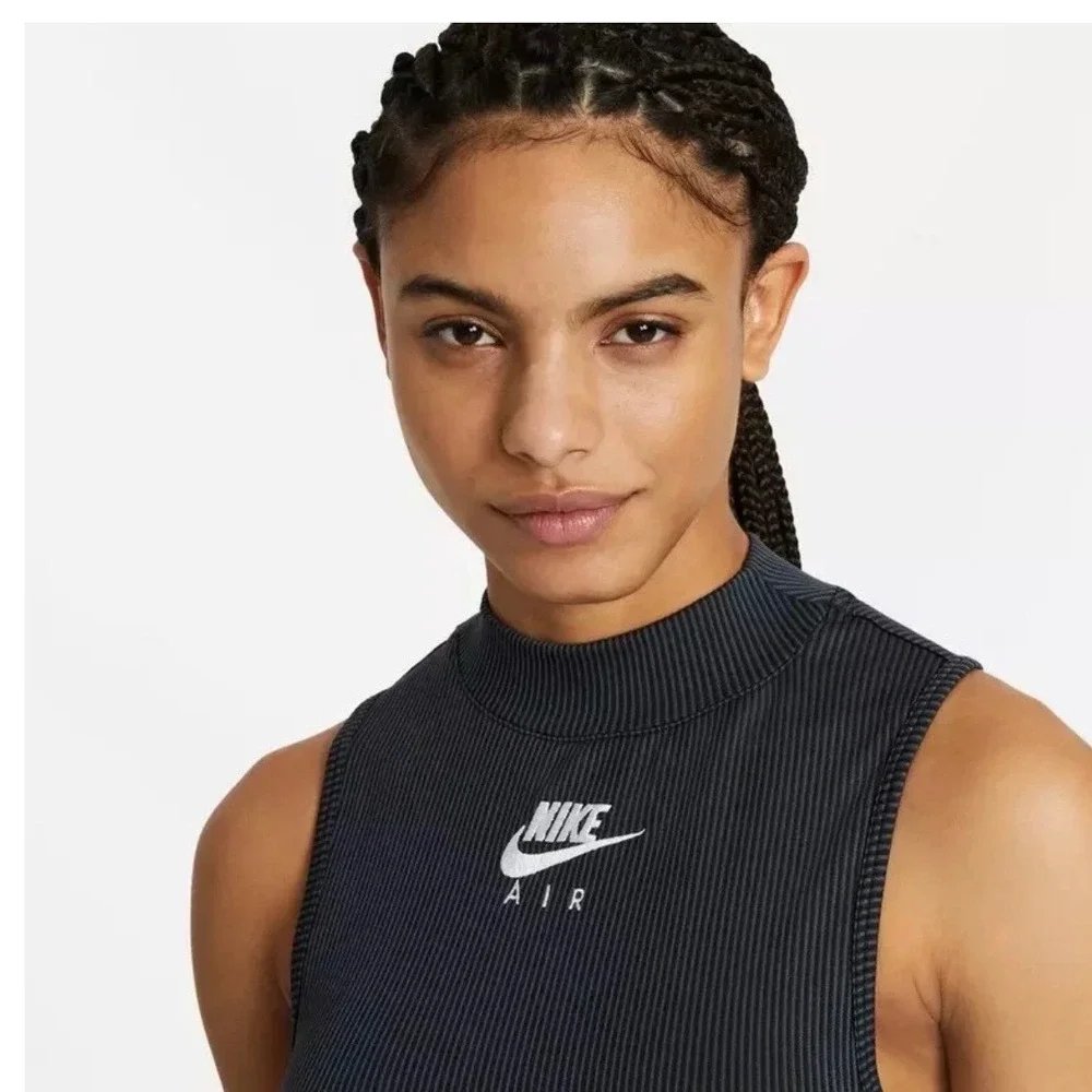 Nike Black Ribbed Crop Tank Top with White Logo - Picture 2 of 7